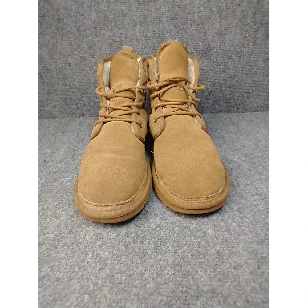 UGG Harkley Mens 9 Mid Top Fleece Lined Suede Boots Tan Brown 1016472